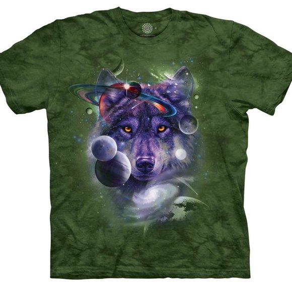 Wolf Of The Cosmos Space Galaxy Stars Moon Wolves Green Mountain T-Shirt S - Picture 1 of 3